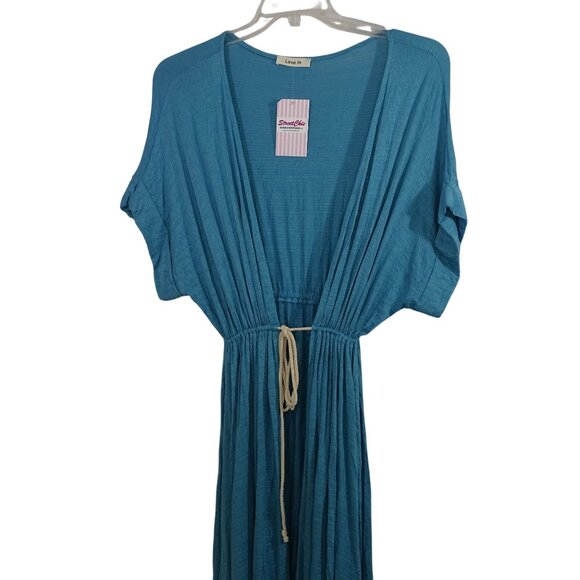 Love In Blue Beach Cover Up Jacket Women Size 3XL Drawstring Waist Short Sleeve - Picture 2 of 10